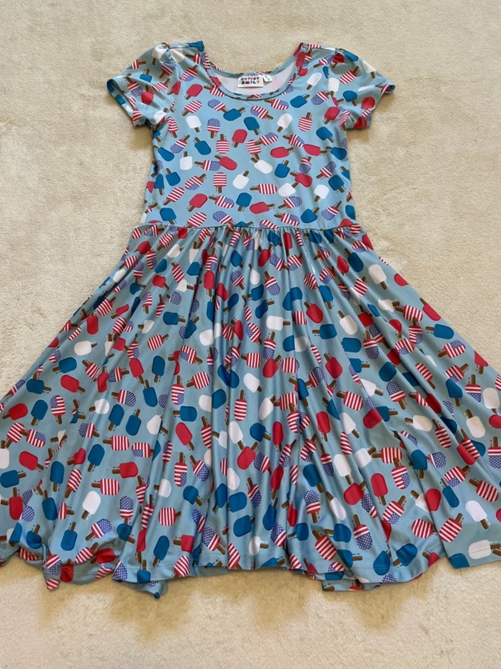 Dot Dot Smile | Girls' Blue Ice Cream Twirl Dress 8/10